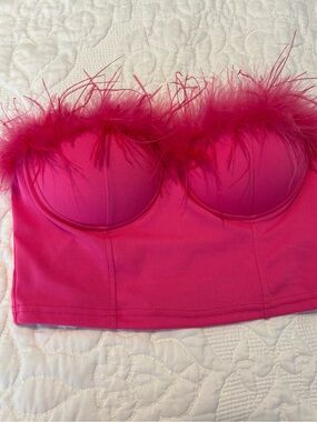 Salant Fuchsia Feather-Trim Bustier